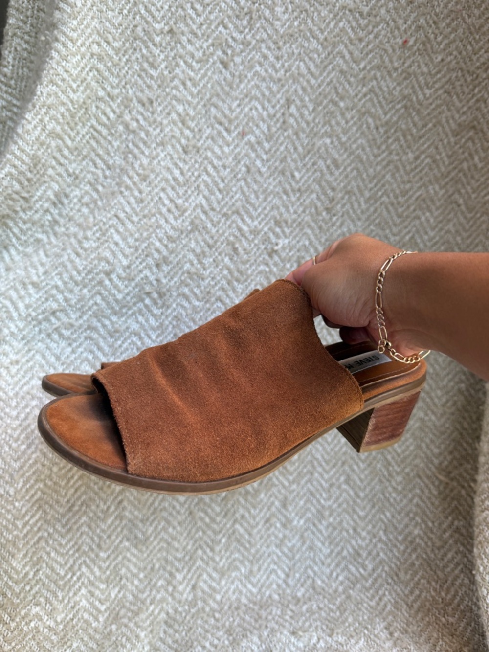 Women’s Brown Suede Open-Toe Block Heel Mule